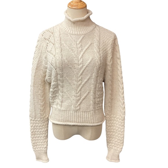 Mng Basics Sweaters - MNG Women's Braided Cable Knit Rolled Collar Long Sleeve Pullover Sweater Size S